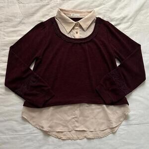 Axes Femme burgundy red sweater prestyled layered long sleeve blouse